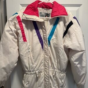 Colorful Ski suit with Retro Stripes